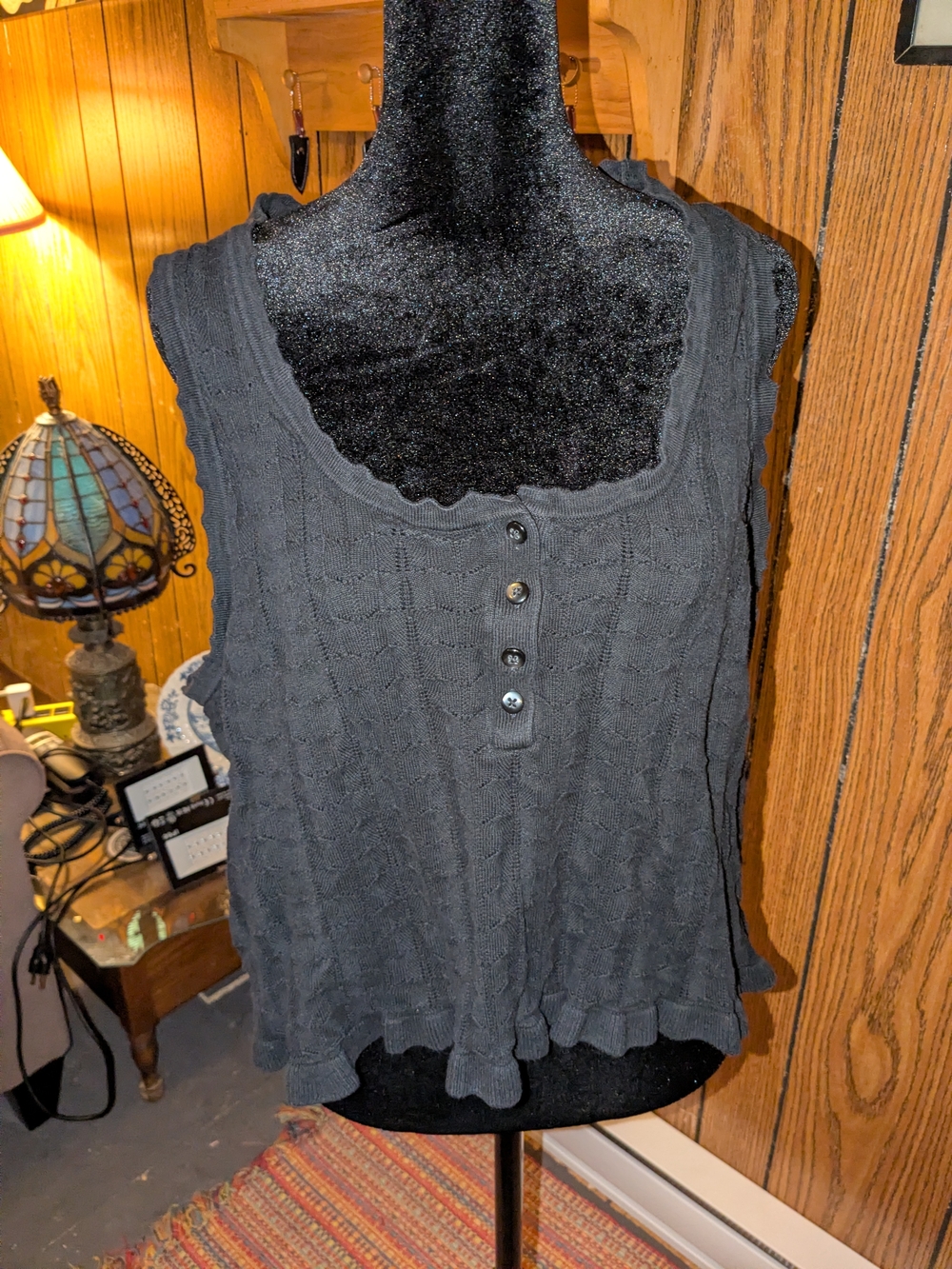 Old Navy Black Sleeveless Knit Tank with Button Placket